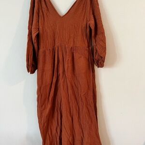 Madewell Brown Smocked V-Neck Sundress